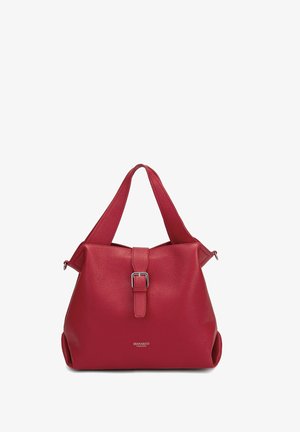 Sac à main en cuir rouge avec larges poignées, sangle à boucle sur le devant et logo "Diana&Co Firenze" au centre avant.