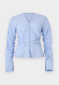 GATHERED V NECK SHIRT - Blouse - light blue