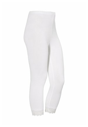 Witte cropped leggings met een elastische tailleband en kanten randje aan de zoom, ontworpen voor een strakke pasvorm.