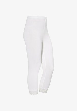 Witte cropped leggings met een elastische tailleband en kanten randje aan de zoom, ontworpen voor een strakke pasvorm.