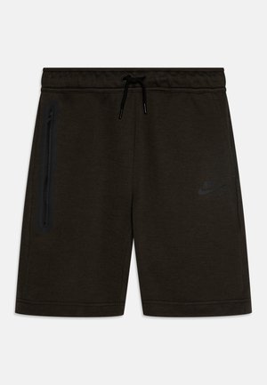 Mørke olivengrønne atletikshorts med elastisk talje, sort snøre, sidelomme med lynlås og diskret Nike-logo på det ene ben.