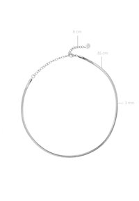 Silver necklace with adjustable chain, 35 cm length, 3 mm thickness, and 8 cm extender chain with a small round charm.