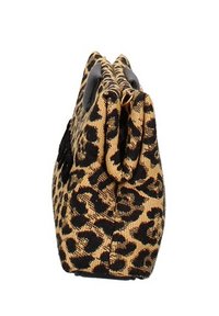 Borsa a tracolla con stampa leopardata, realizzata in un tessuto testurizzato, con accenti neri e una forma strutturata. Presenta una chiusura con zip nella parte superiore e un design compatto.