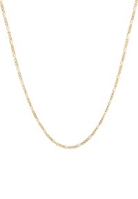 Goldene Halskette mit Kettengliedern in verlängerter Form, abwechselnd mit runden und ovalen Formen, glatter Textur und poliertem Finish.