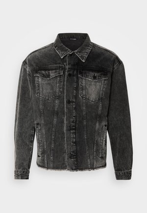 Čierna, vyblednutá džínsová bunda s klasickým dizajnom. Má dve náprsné vrecká, zapínanie na gombíky a pevné švy. Textúrovaná tkanina s ležérnym strihom.