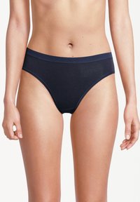 Mutandine hipster da donna in misto cotone blu navy con una vita liscia e cuciture minime per il comfort. Senza motivi né decorazioni.