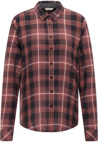 Rutigt skjort med ett svart, rött och vitt rutmönster. Har en klassisk krage, knappstängning fram och långa ärmar med justerbar manschett.
