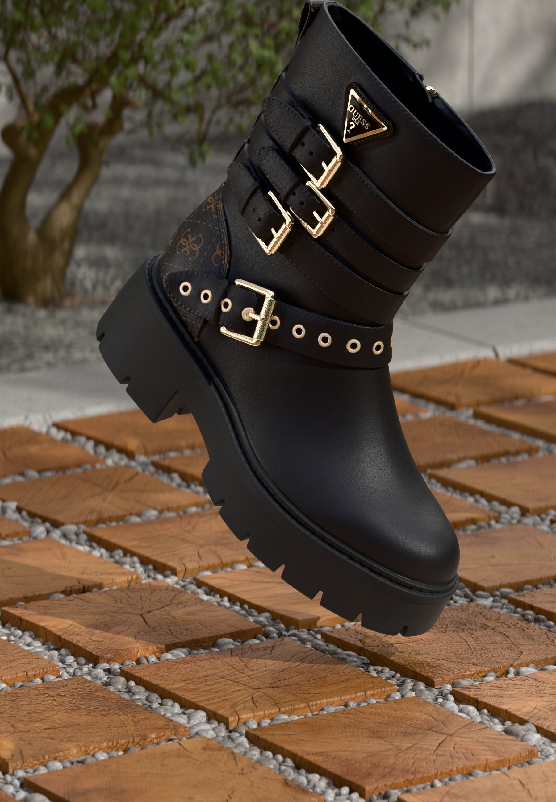 Guess SALVO - Cowboy/biker ankle boot - black/brown/black 