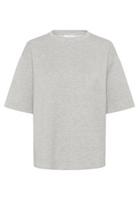 T-shirt oversize grigio chiaro realizzata in un morbido cotone misto, con colletto a girocollo e maniche corte, con orlo dritto.