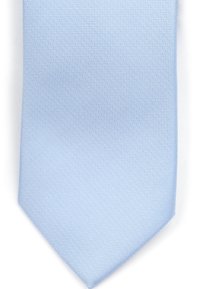 Lichtblauwe zijden stropdas met een gestructureerd geweven patroon, toelopend naar een puntige punt. Gladde afwerking en een consistente kleur doorheen.