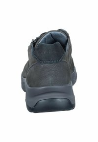 Dark grey leather shoe with a textured finish, featuring a padded collar and a black rubber sole. Side zipper for easy wear.