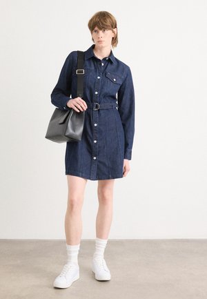 BELTED DRESS - Denim dress - denim dark