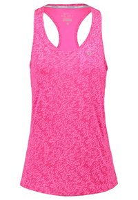 Svetle růžový běžecký top bez rukávů Nike Dri-FIT s jemným abstraktním vzorem a designem na racerback.