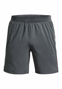 Gray athletic shorts with an elastic waistband and a smooth, lightweight fabric. Featuring minimal stitching and an understated design.
