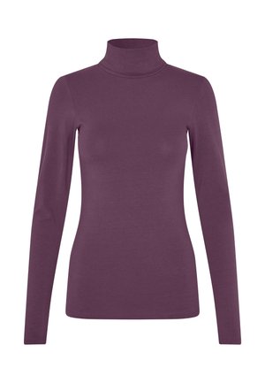 Maiou cu mânecă lungă și guler înalt, de culoare violet închis. Confecționat dintr-un material moale și elastic, cu un design ajustat și un tiv fără cusături.