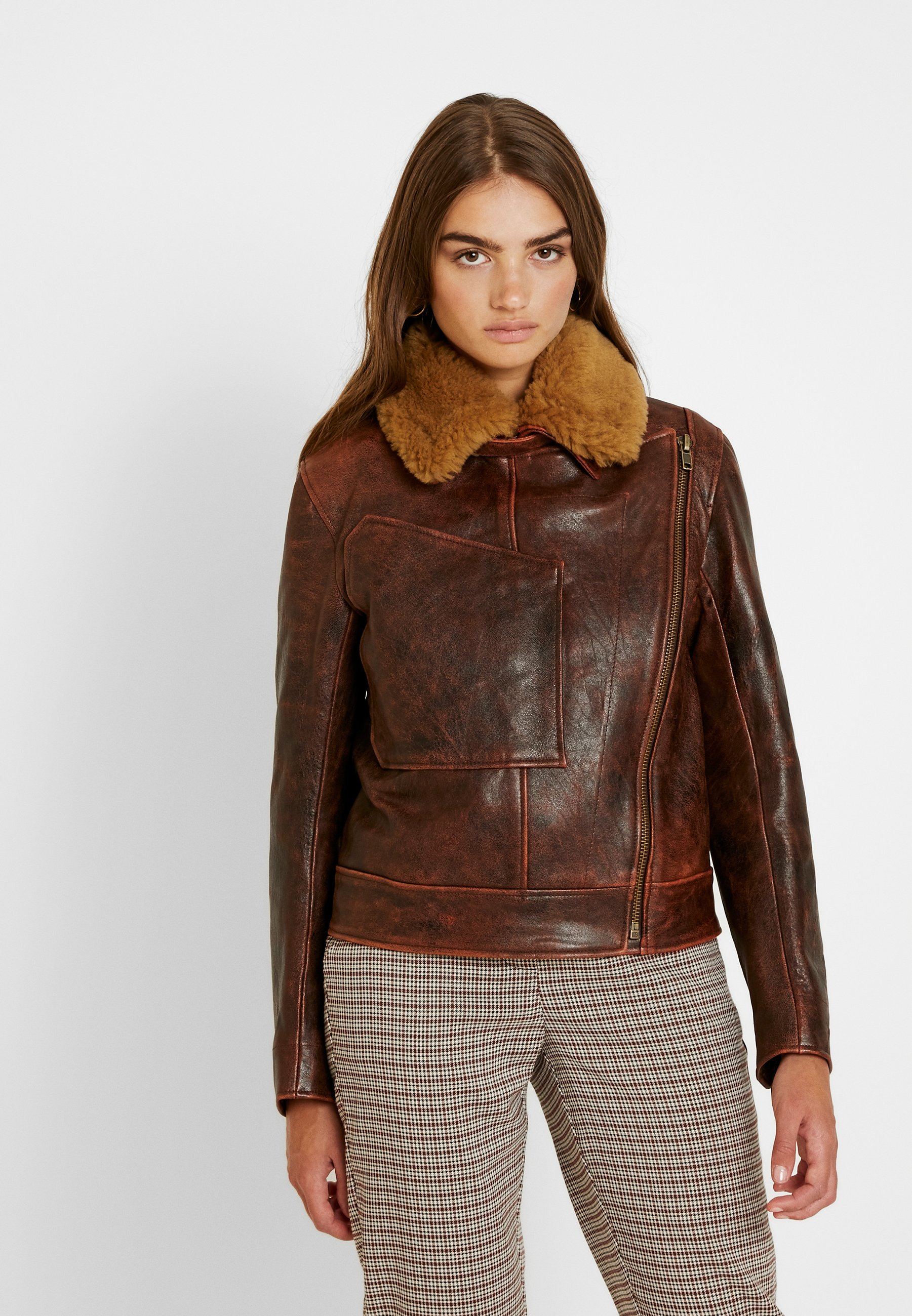 AVIATOR JACKET Leren jas brown AVIATOR JACKET Leren jas brown
