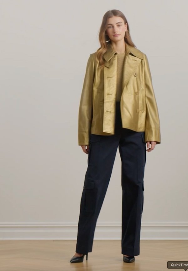 METALLIC LAMBSKIN PEACOAT - Leather jacket - relic gold3