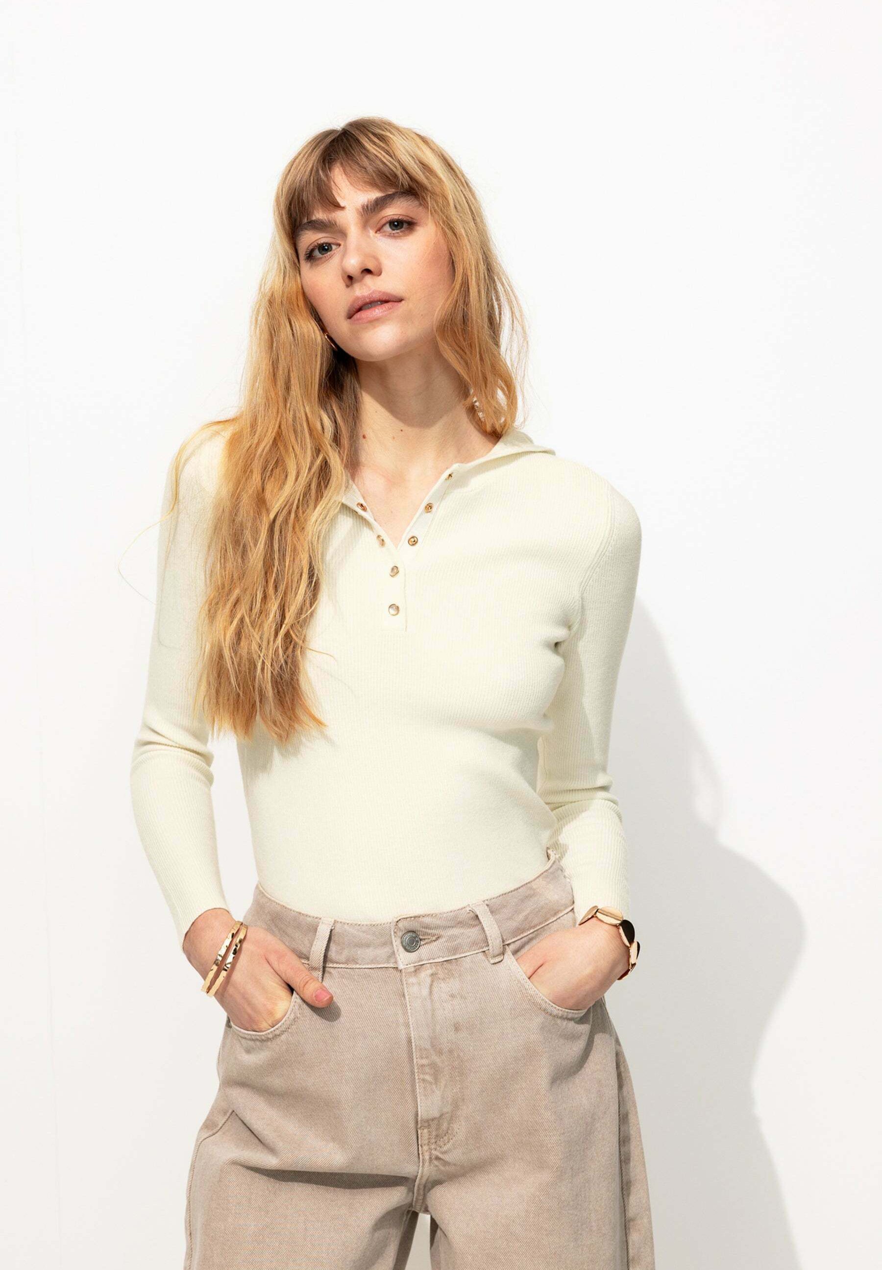 Promod Sweat à capuche ecru/écru