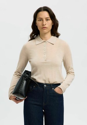 SLFTHEA COLLAR NECK - Top dugih rukava - oatmeal