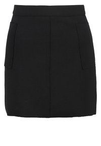 Svart kjol med en åtsittande midja, två framfickor och en rak design. Tillverkad av mjukt tyg, har den rena linjer och kanter.