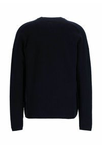 Maglione navy con maniche lunghe, collo rotondo e un motivo a maglia testurizzato. Presenta fessure laterali per comfort e una vestibilità rilassata.
