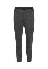 Graue Stretch-Hosen mit slim fit, ausgestattet mit einem Knopfverschluss, geradem Bein und glattem Material. Geeignet für die Freizeit.