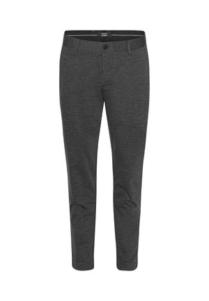 Grå stretchbukser med slim fit, som har en knappelukking, rett ben-design og glatt tekstur. Egnet for uformell bruk.
