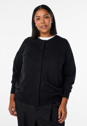 MIT RUNDHALSAUSSCHNITT UND BEZOGENEN KNÖPFEN - Cardigan - black
