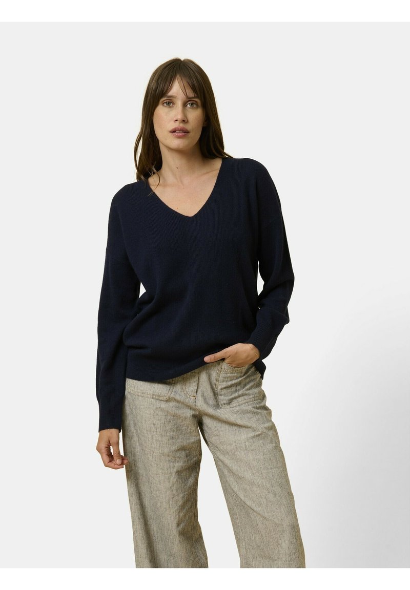 Just Cashmere COL V - Pullover - bleu marine