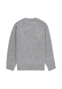 Maglione grigio lavorato a maglia con scollo tondo, maniche raglan e polsini a coste. Texture morbida e motivo a maglia uniforme in tutto il capo.