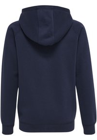 Felpa blu navy realizzata in tessuto morbido con cappuccio regolabile, polsini e orlo a costine. Presenta un design semplice e senza fronzoli.