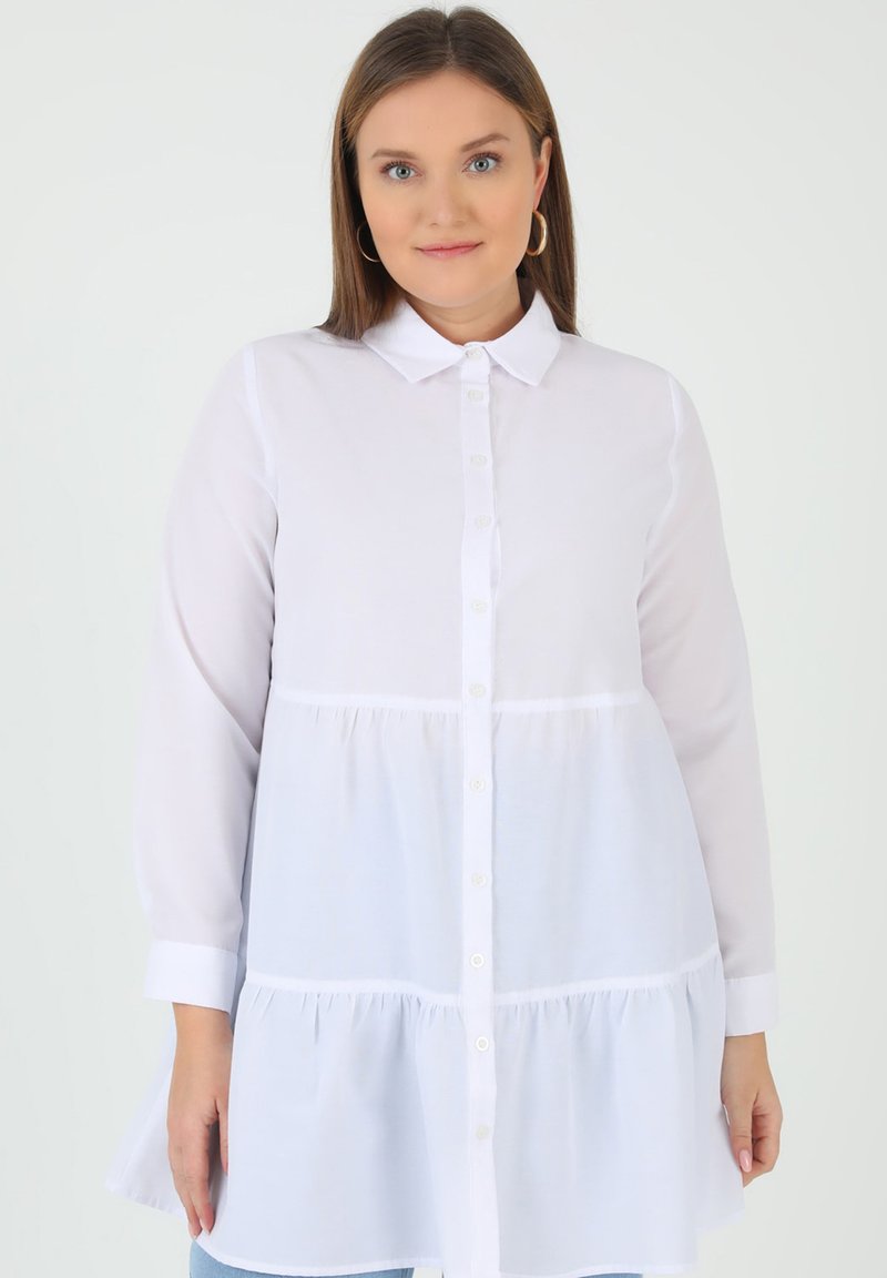 Modanisa POINT PLUS SIZE ALIA Hemdbluse white/weiß Zalando