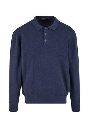 Dunkelblaues Langarm-Polohemd mit drei Knöpfen sowie gerippten Bündchen und Saum.