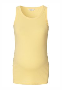 Gul tanktopp i ribbat tyg, med en rundad halsringning och sidofållning för en figurnära passform. Korta ärmar och elastiskt material.