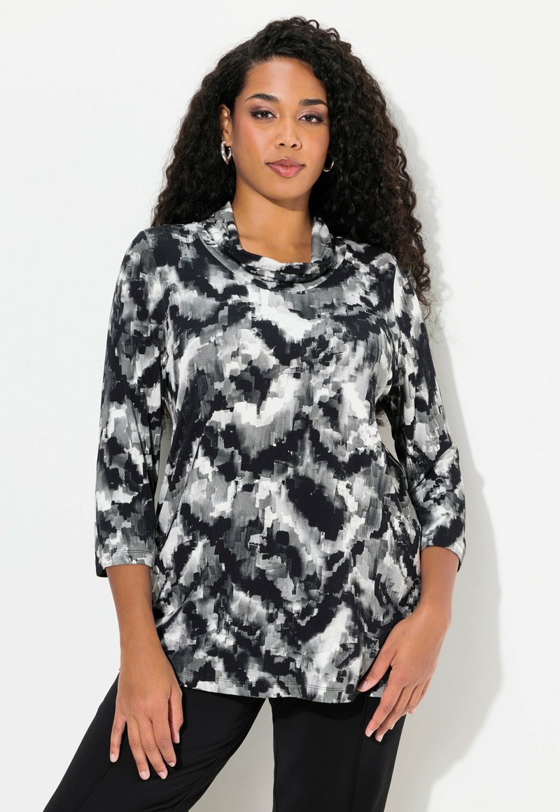 Ulla Popken PIXEL COWL NECK 3/4 SLEEVE TEE - Pitkähihainen paita - ebony