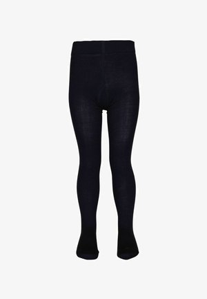 Marineblå tights lavet af et strækbart stof, med en glat tekstur og en behagelig talje, designet til en tætsiddende pasform.