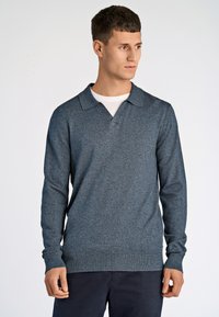 Lindbergh V-NECK POLO - Långärmad tröja - dk blue blend