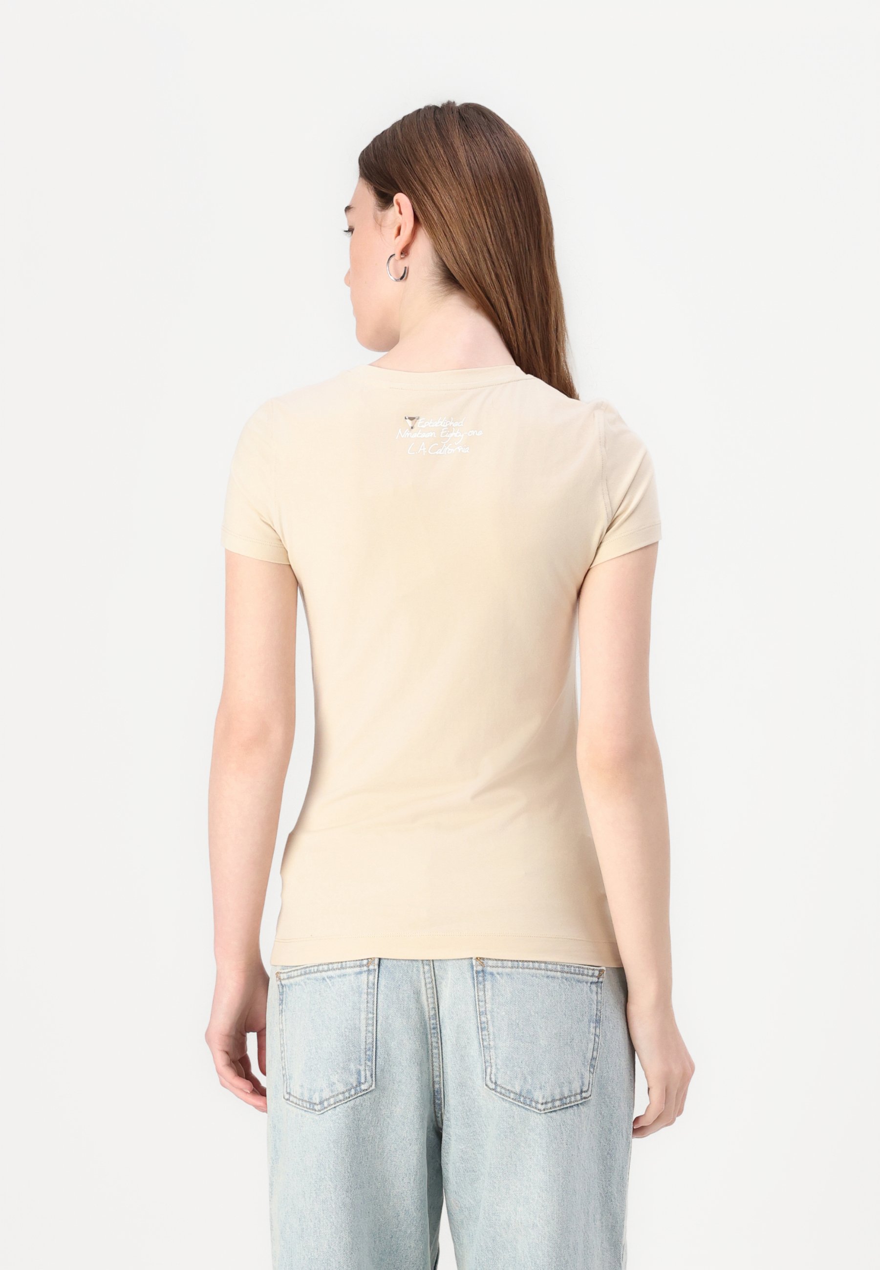 売れ筋商品|||ゲス Tシャツ レディース トップス CHEETA LOGO  - Print T-shirt - pearl oyster Guess SS CN Cheeta Logo Triangle T-Shirt - Pearl Oyster