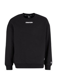 Sweatshirt noir en mélange de coton, avec un col rond, des manches longues et un logo "STARTER" blanc sur la poitrine. Poignets et ourlet côtelés.