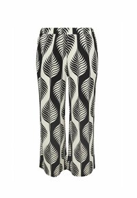 Pantalones en blanco y negro con un estampado de hojas, con cintura elástica y un corte relajado. Fabricados en una tela ligera y texturizada.