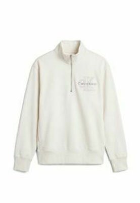 Calvin Klein Jeans, CALVIN KLEIN JEANS DENIM LOGO QUARTER ZIP SWEATSHIRT - Sudadera - tofu