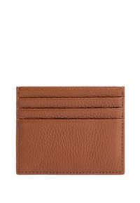Portafoglio in pelle marrone con finitura texturizzata, dotato di quattro slot per schede e un design minimalista senza ulteriori ornamenti.