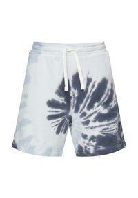 Shorts en coton tie-dye bleu et blanc avec une taille élastique, un cordon de serrage ajustable et une coupe relaxée.