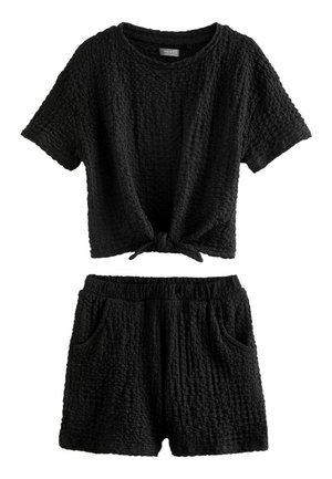 TEXTURED CRINKLE TIE FRONT SET  REGULAR FIT - Shorts - black