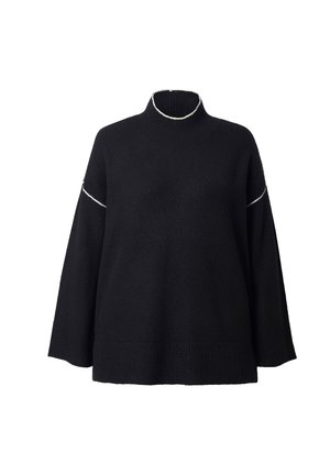 PULLOVER, SCHMUCKNÄHTE, STEHKRAGEN, LANGARM - Jersey de punto - black