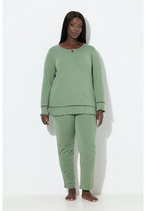 OURLET AJOURÉ LISIÈRES ONDULÉES COL ROND MANCHES LONGUES SET - Pyjama - khaki