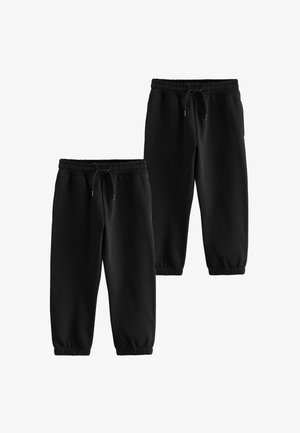 Schwarze Jogginghose mit elastischem Bund und Kordelzug, ausgestattet mit gesäumten Bündchen an den Knöcheln und seitlichen Taschen. Weicher Stoff mit glatter Textur.