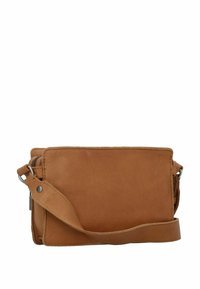 Borse a tracolla in pelle marrone con una superficie liscia, scomparto con zip, tracolla regolabile e silhouette pulita e strutturata.