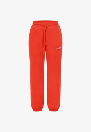 Røde bomulds-sweatpants med elastisk talje, justerbar snor og ribbede manchetter. Har hvidt logo broderet på forsiden.