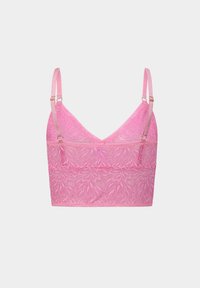 Roze kant bralette met verstelbare bandjes, ontworpen in een bloemenpatroon, met een zachte textuur en een comfortabele, aansluitende pasvorm.